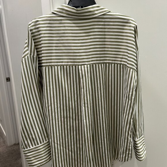 Zara Striped Green Button Down Medium - Picture 2 of 6